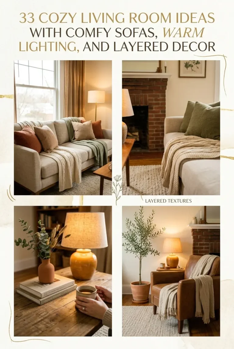 33 Cozy Living Room Ideas with Comfy Sofas, Warm Lighting, and Layered Decor